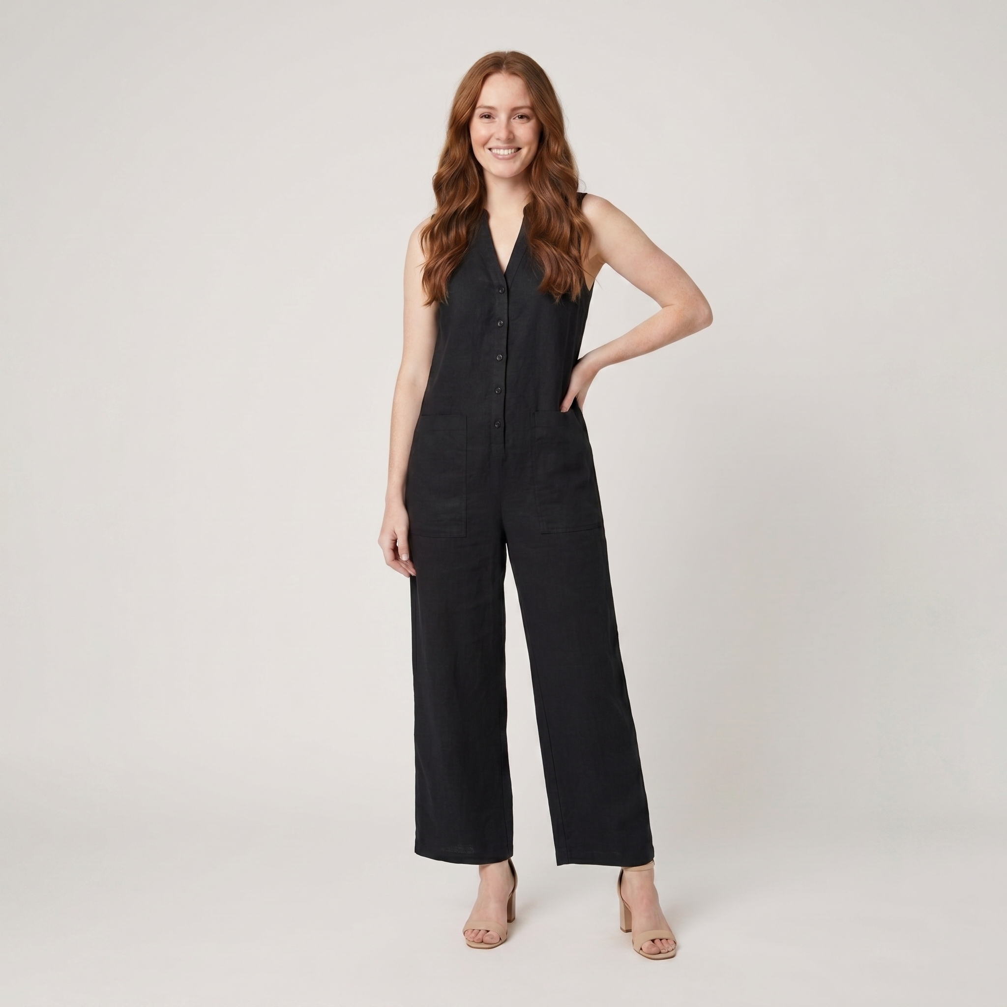 Mila White Jumpsuit | Linen Blend, Elegant Sleeveless Design 0