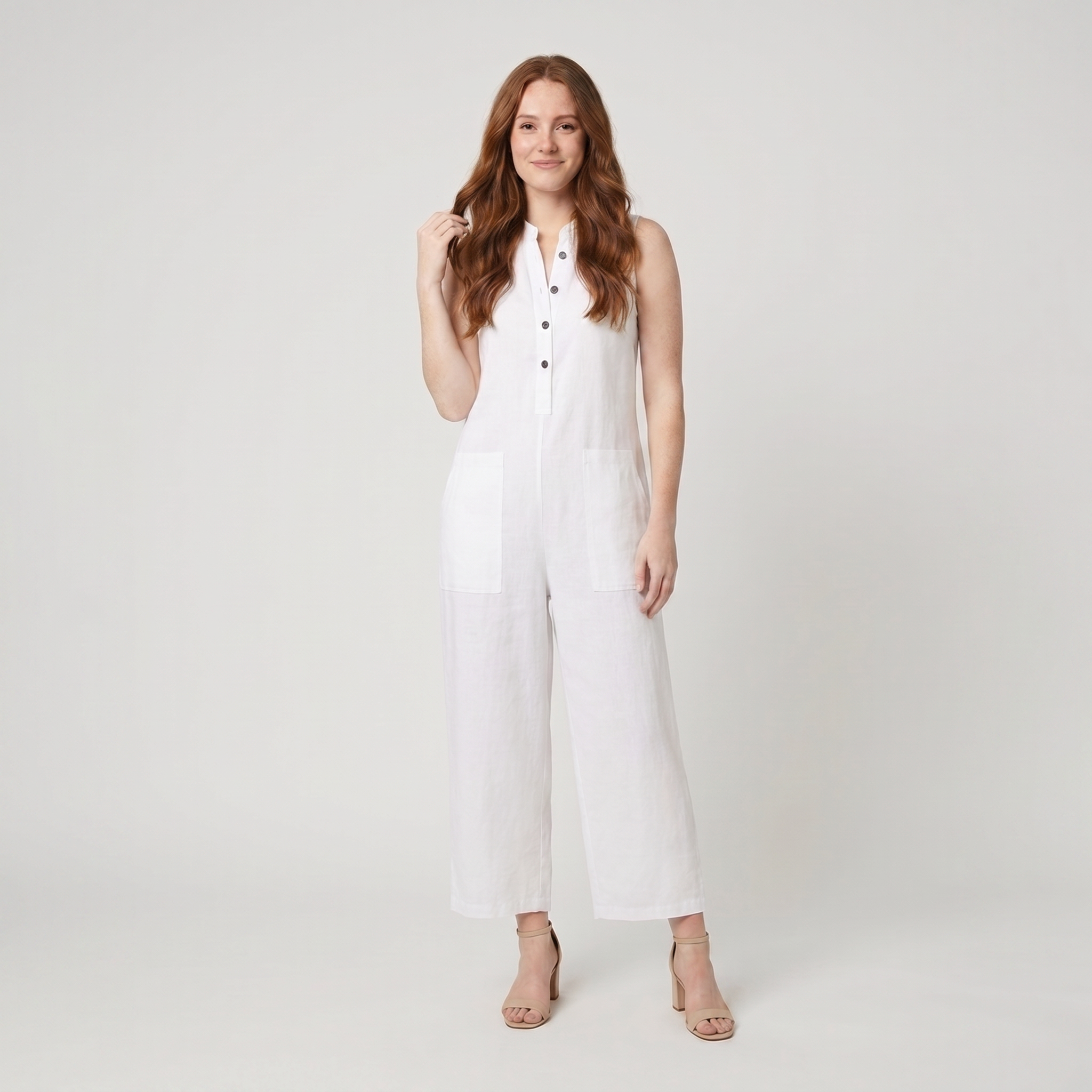 Mila White Jumpsuit | Linen Blend, Elegant Sleeveless Design 2