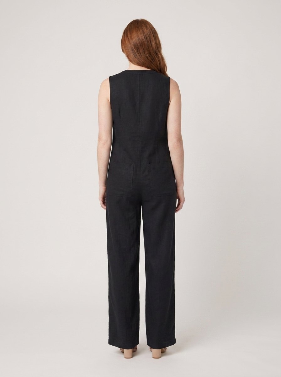 Mila White Jumpsuit | Linen Blend, Elegant Sleeveless Design 4