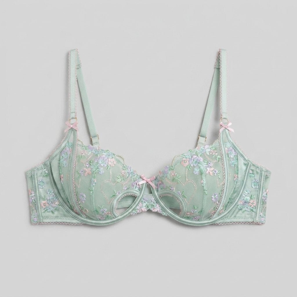 Mira Balcony Bra | Underwired Satin with Floral Embroidery 0