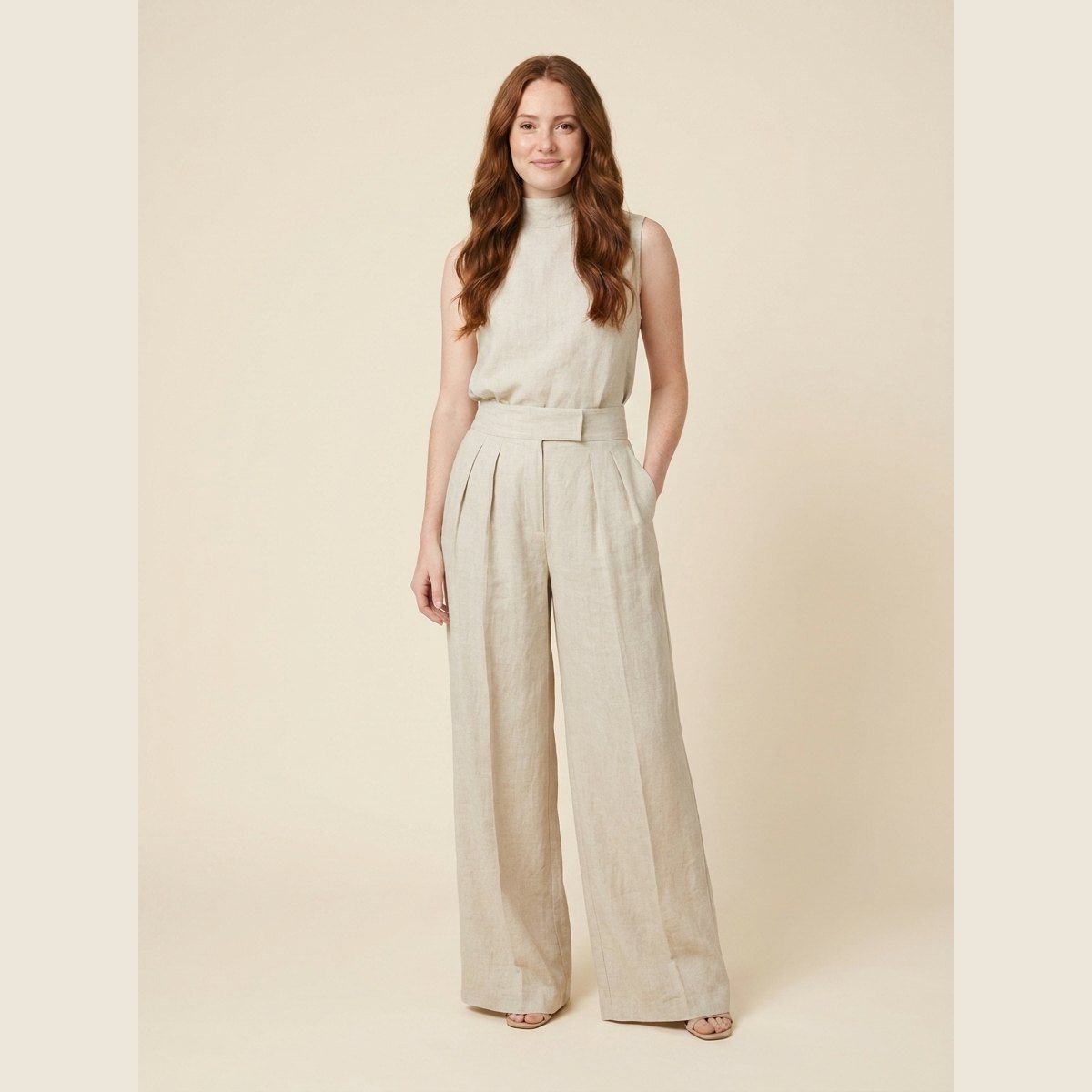 Mira Blouse and Pants Set | Cotton-Linen Blend, Sleeveless, Wide-Leg 0