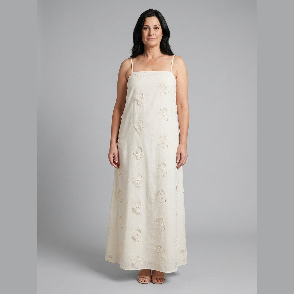 Mira Maxi Dress | Beige Cutwork, A-Line Silhouette for Summer Events 0