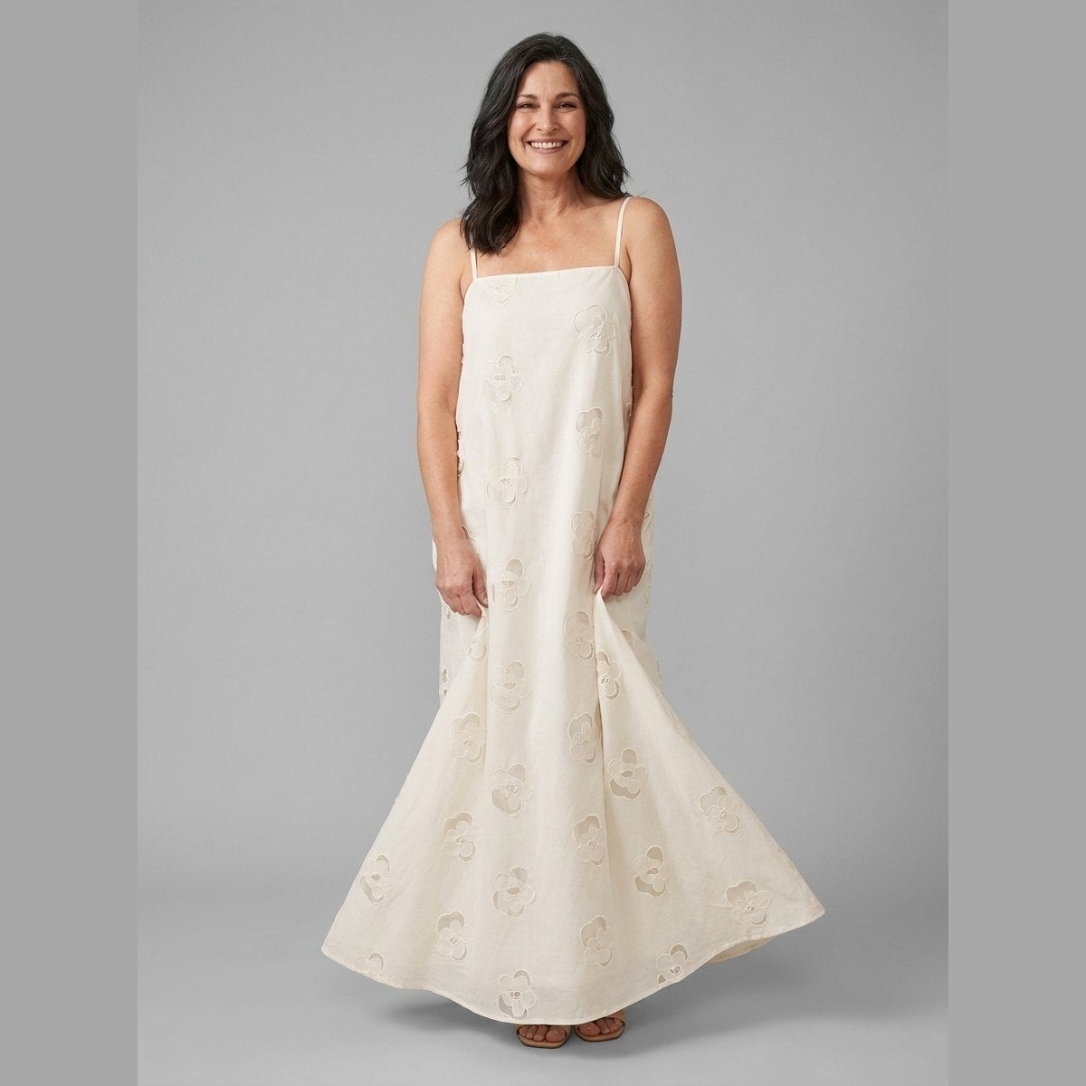 Mira Maxi Dress | Beige Cutwork, A-Line Silhouette for Summer Events 1