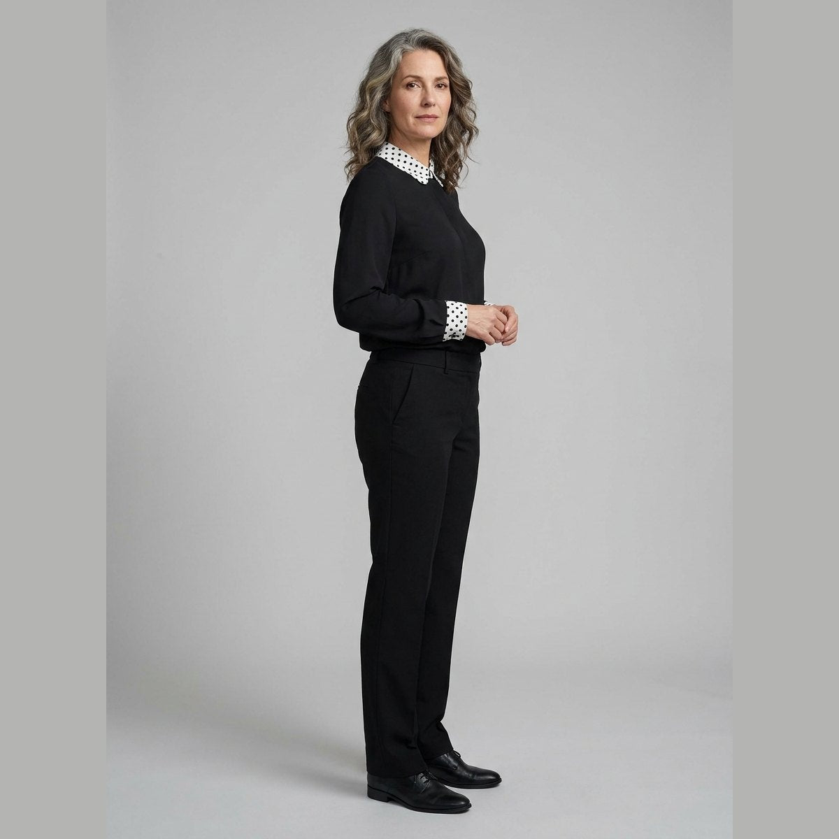 Mira Women's Blouse | Long Sleeve, Lightweight Polka Dot Necktie 2