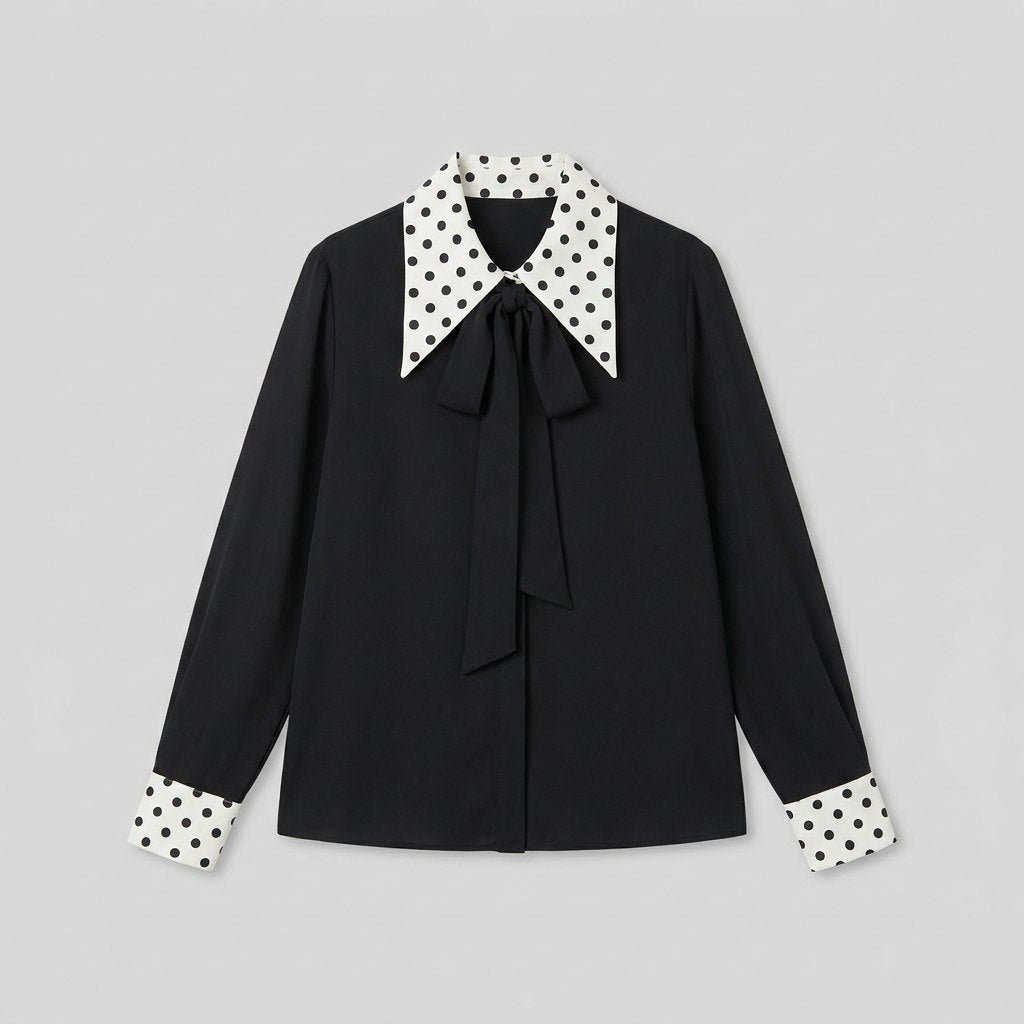 Mira Women's Blouse | Long Sleeve, Lightweight Polka Dot Necktie 4