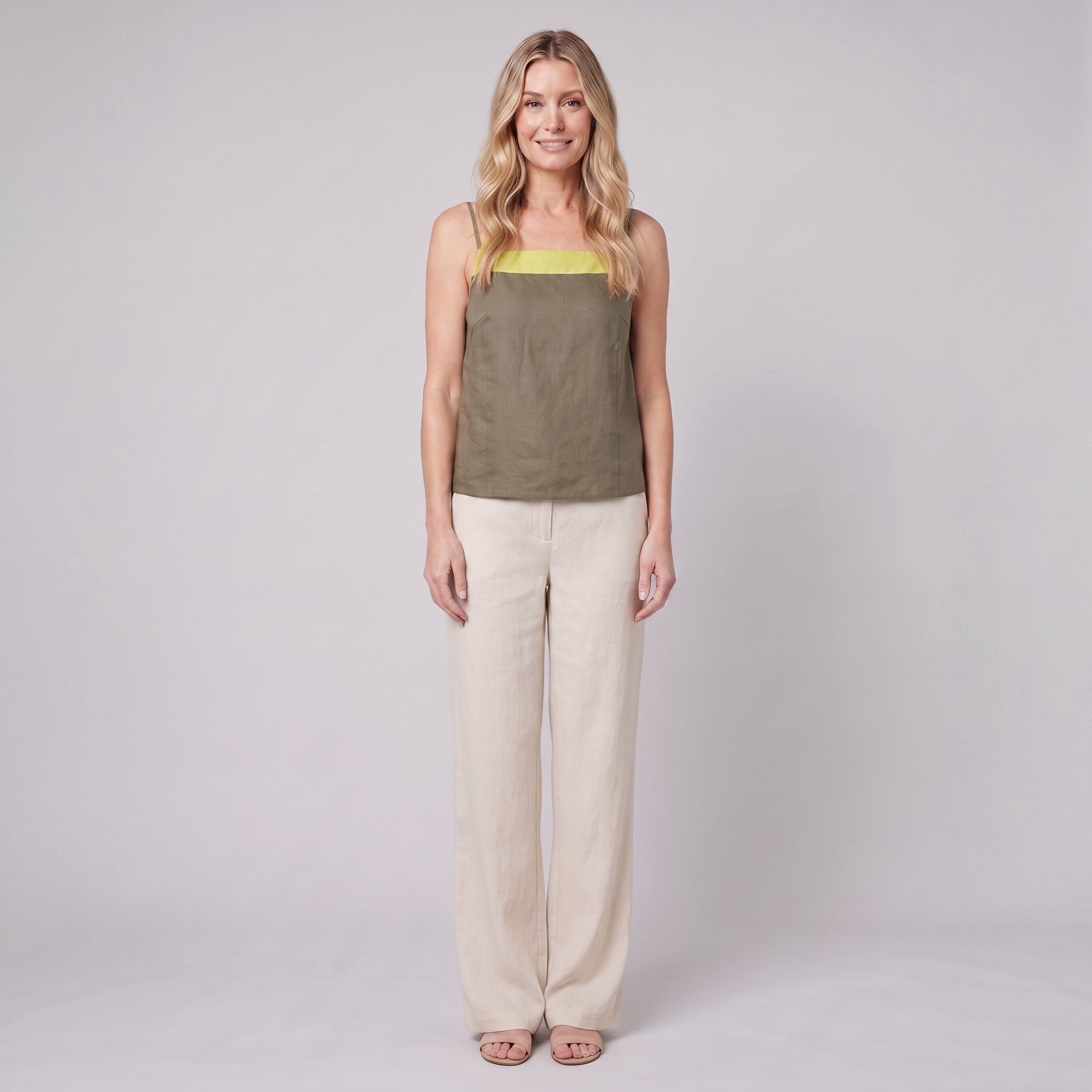 Mira Women's Top | Breathable Linen Tank Top, Adjustable Straps, Colorblock Design 0