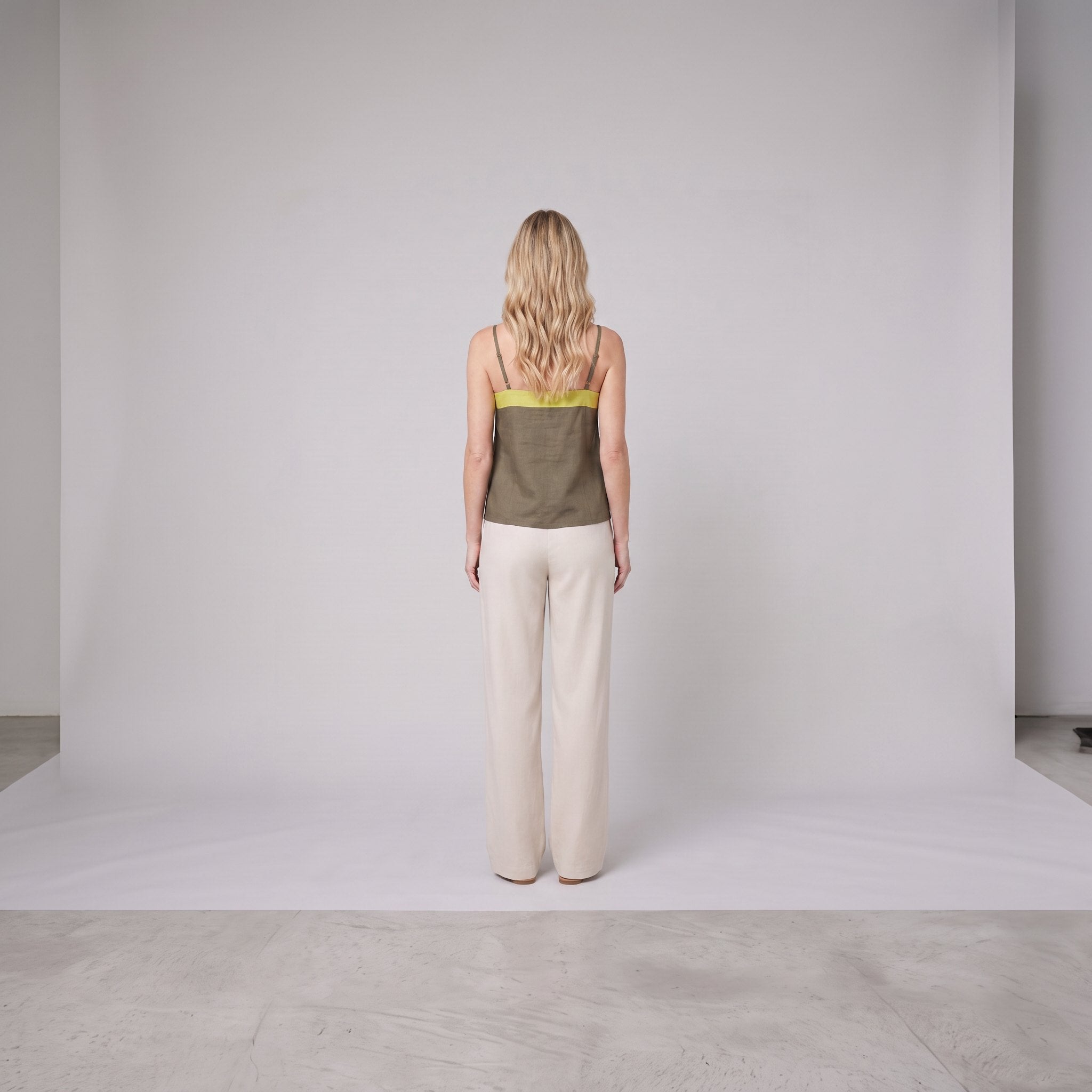 Mira Women's Top | Breathable Linen Tank Top, Adjustable Straps, Colorblock Design 3