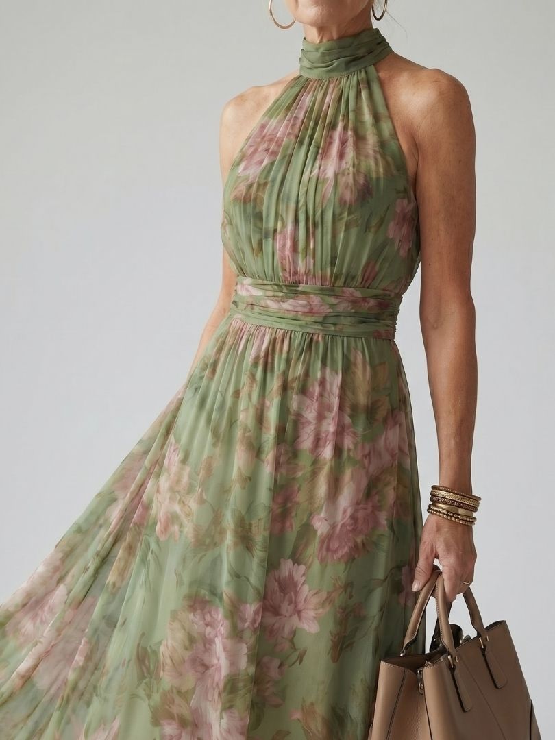 Mirelle Midi Dress | Floral Pattern, Sleeveless Halter Neck 1