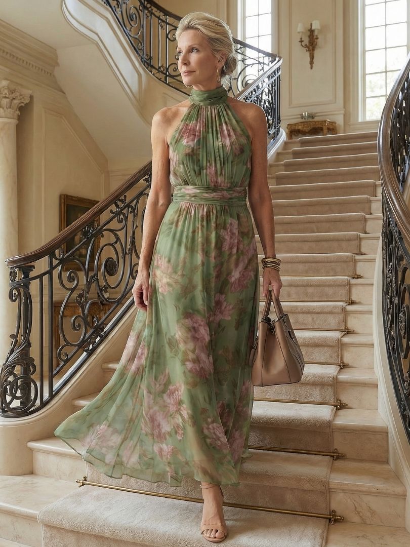 Mirelle Midi Dress | Floral Pattern, Sleeveless Halter Neck 6
