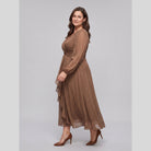 Solveig chiffon dress with twist-knot waist and sheer sleeves 2