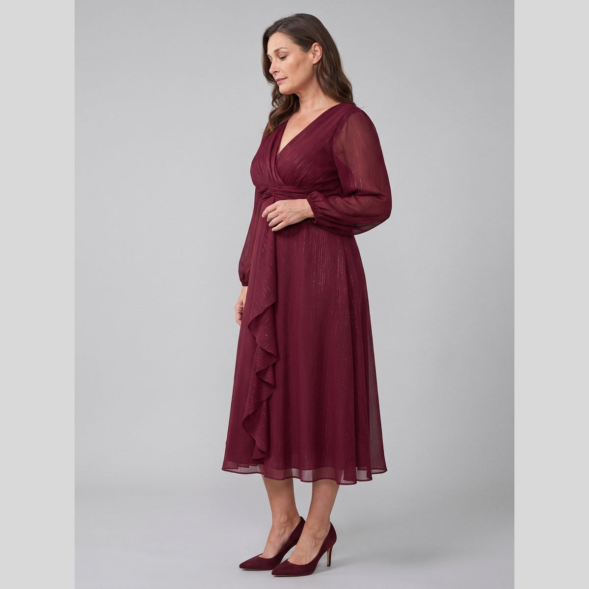 Solveig chiffon dress with twist-knot waist and sheer sleeves 4