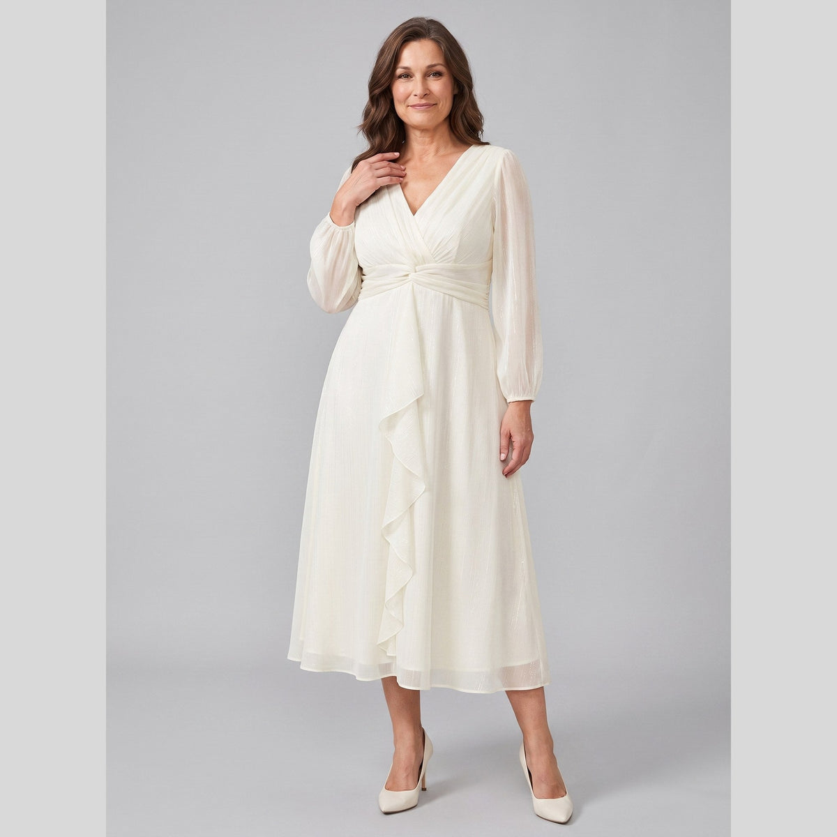Solveig chiffon dress with twist-knot waist and sheer sleeves 6