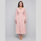 Solveig chiffon dress with twist-knot waist and sheer sleeves 7