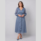 Solveig chiffon dress with twist-knot waist and sheer sleeves 9