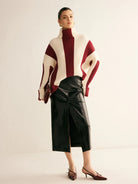 Nora Colour-Block Sweater for Women | Ribbed Knit, Hip Length 4