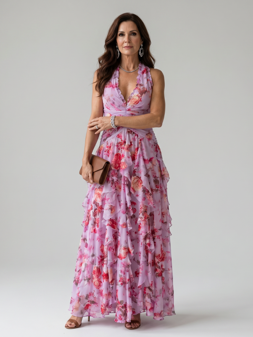 Nora Maxi Dress | Lightweight Summer Dress, Halter Neck, Ruched Bodice 0