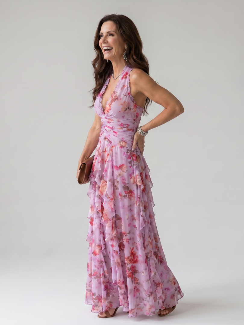 Nora Maxi Dress | Lightweight Summer Dress, Halter Neck, Ruched Bodice 1