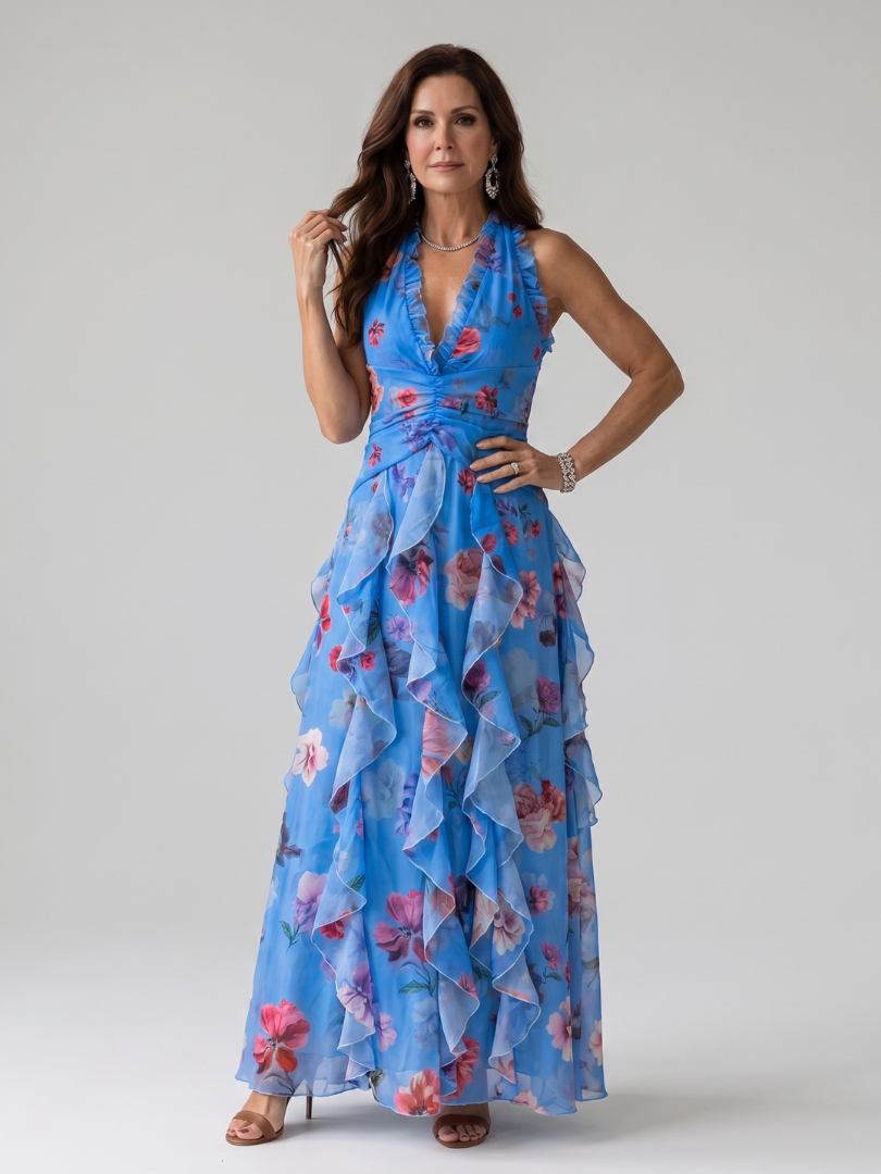 Nora Maxi Dress | Lightweight Summer Dress, Halter Neck, Ruched Bodice 4