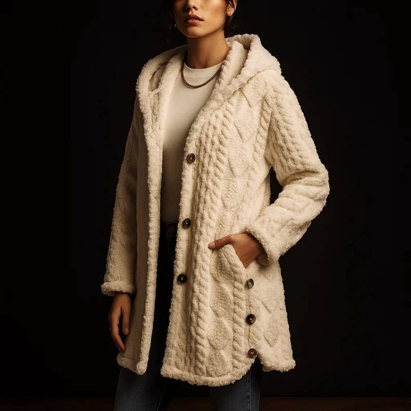 Nora Plush Coat | Hooded Jacquard, Relaxed Fit 0