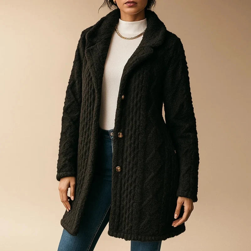 Nora Plush Coat | Hooded Jacquard, Relaxed Fit 10