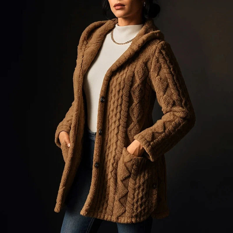 Nora Plush Coat | Hooded Jacquard, Relaxed Fit 12