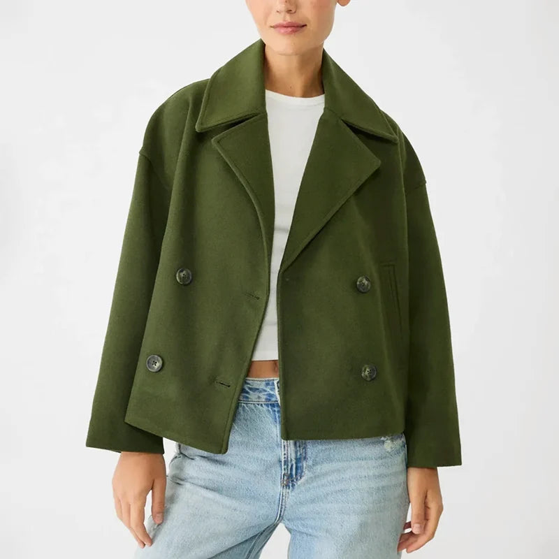 Nora Women's Coat | Cropped, Double-Breasted, Notched Lapels 2