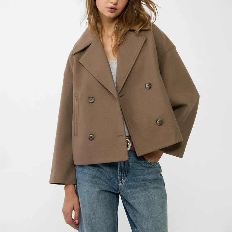 Nora Women's Coat | Cropped, Double-Breasted, Notched Lapels 4