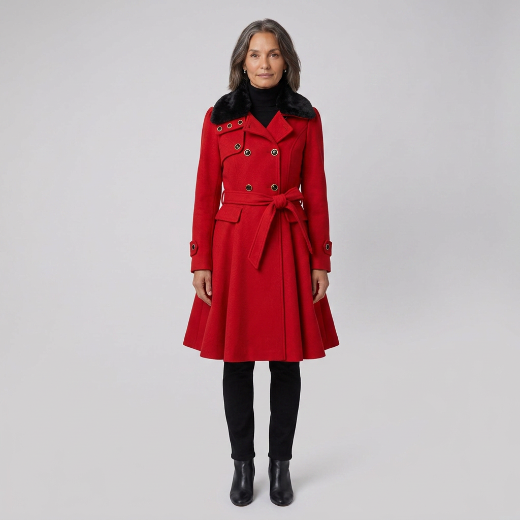 Nora Wool Trench Coat | Sherpa Lined, Fur Collar for Women 0