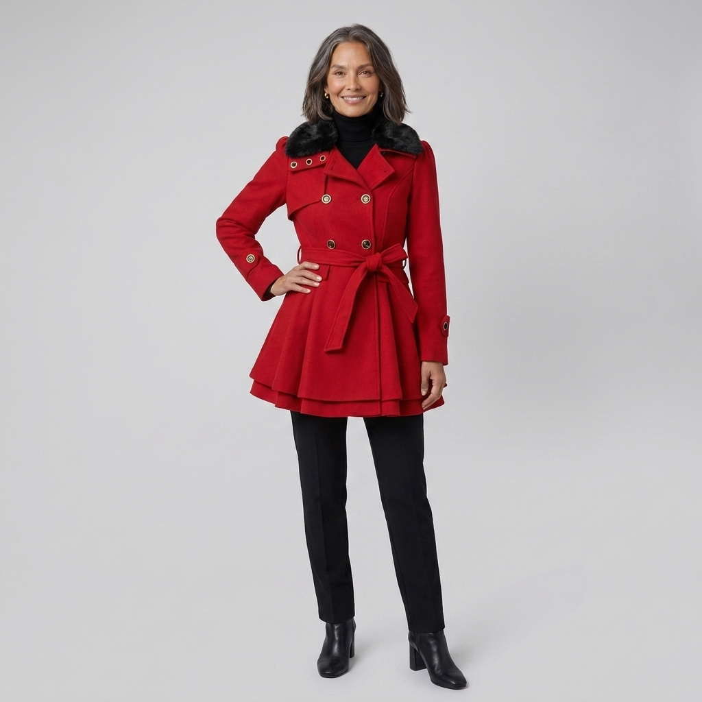 Nora Wool Trench Coat | Sherpa Lined, Fur Collar for Women 1