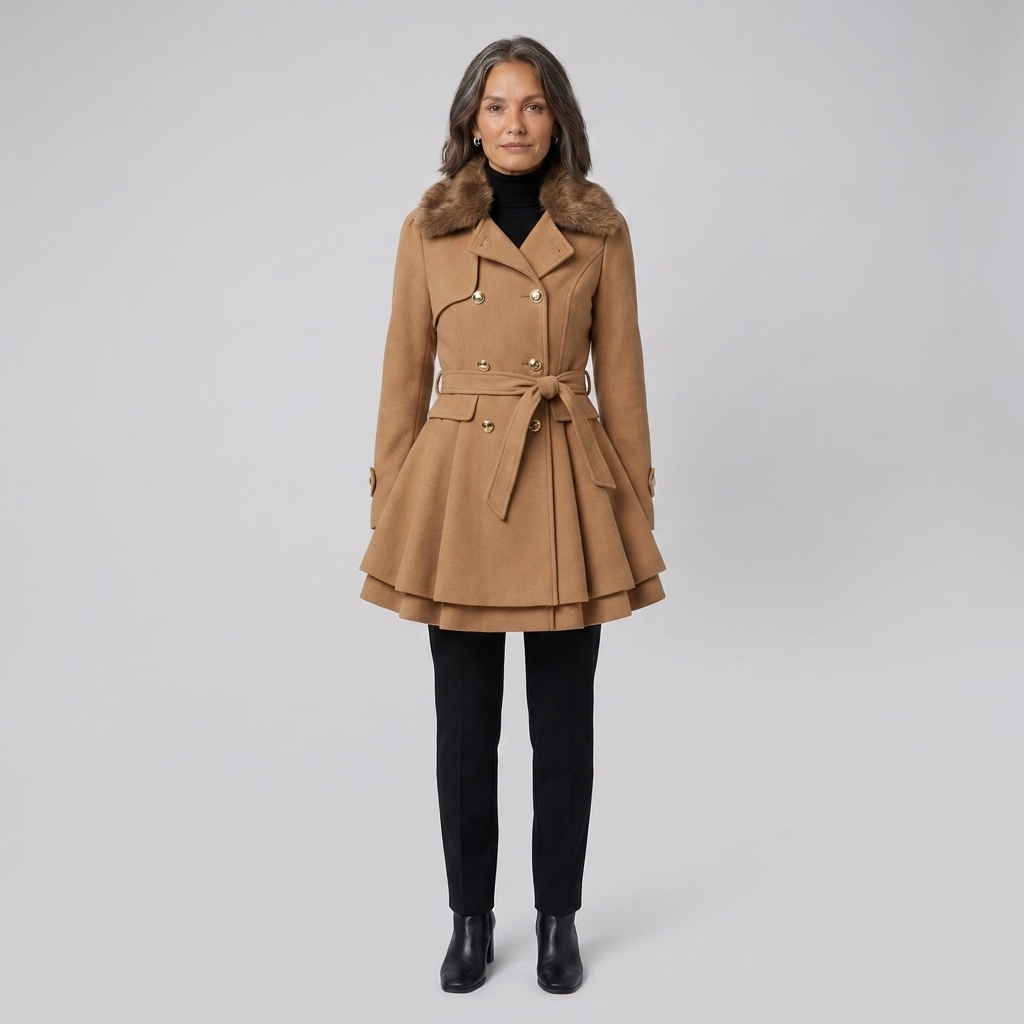 Nora Wool Trench Coat | Sherpa Lined, Fur Collar for Women 10