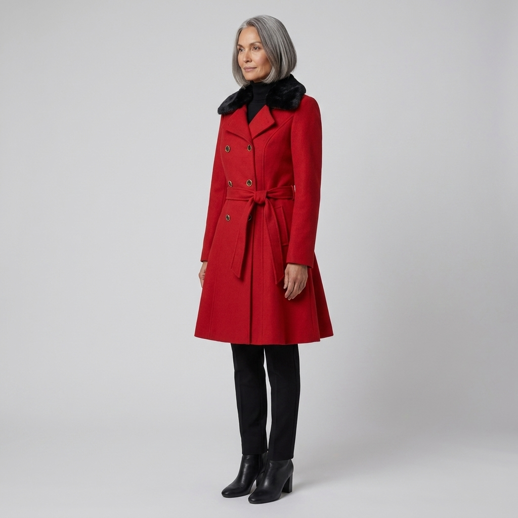 Nora Wool Trench Coat | Sherpa Lined, Fur Collar for Women 2