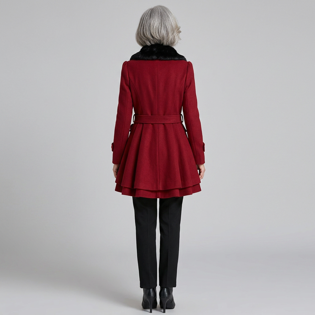 Nora Wool Trench Coat | Sherpa Lined, Fur Collar for Women 3