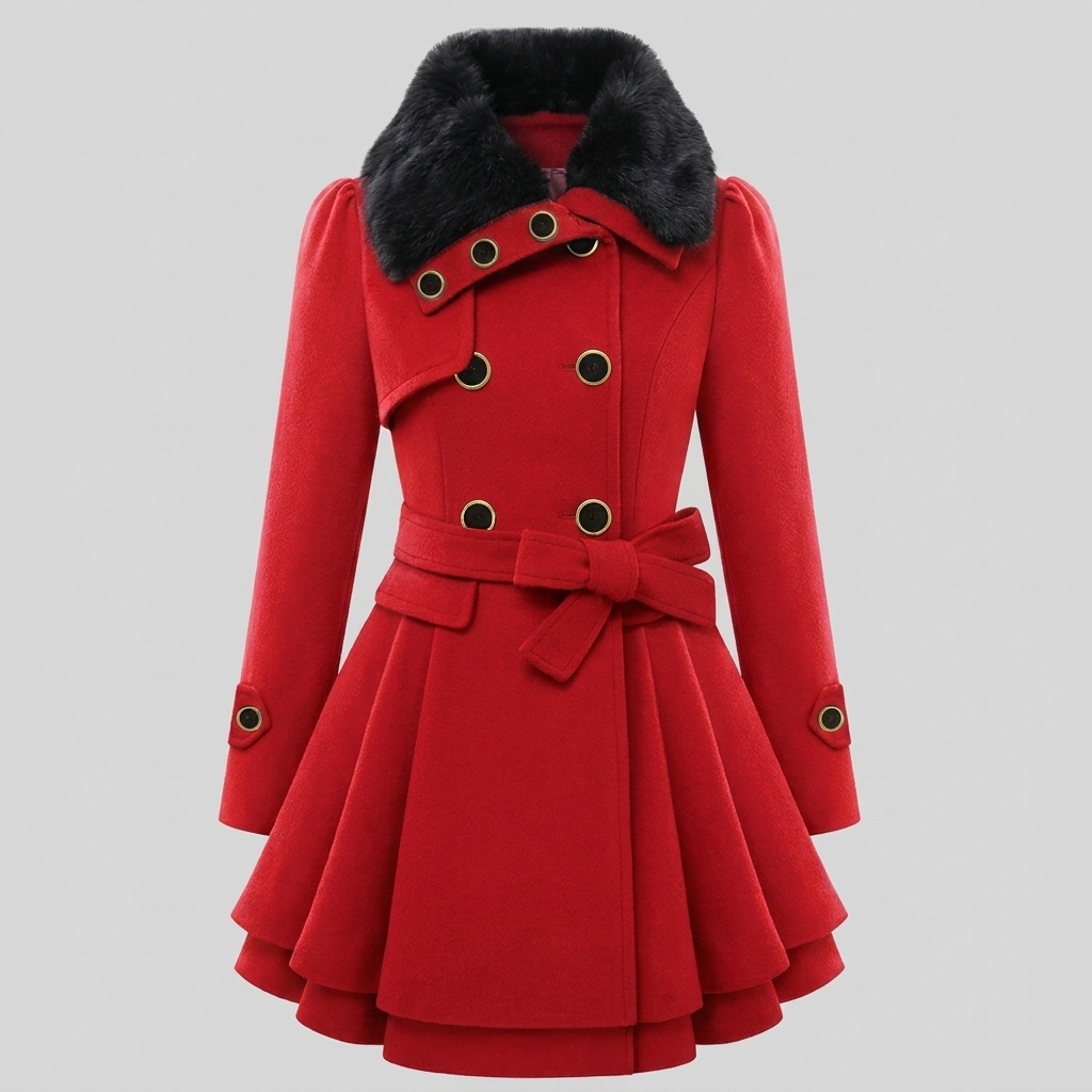 Nora Wool Trench Coat | Sherpa Lined, Fur Collar for Women 4