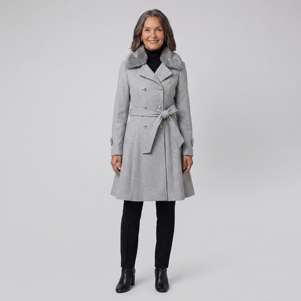 Nora Wool Trench Coat | Sherpa Lined, Fur Collar for Women 7