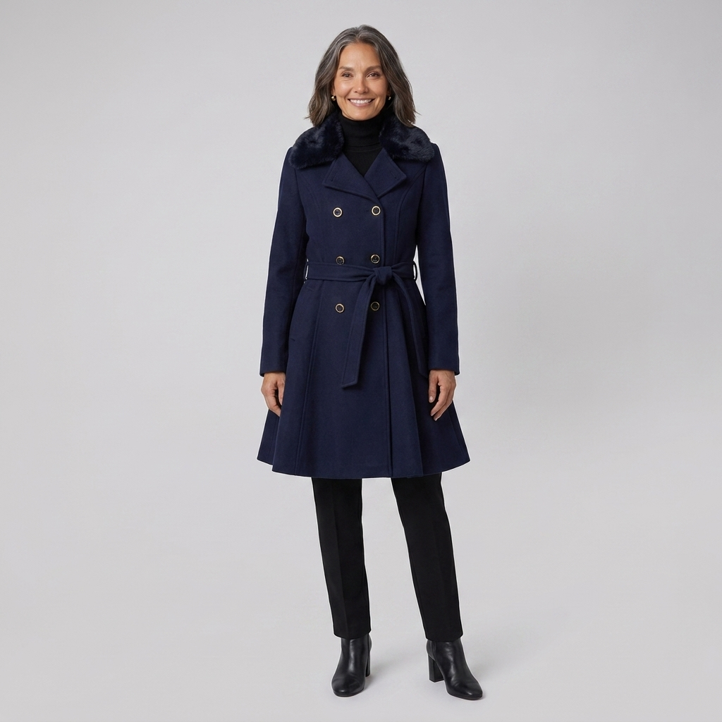 Nora Wool Trench Coat | Sherpa Lined, Fur Collar for Women 8