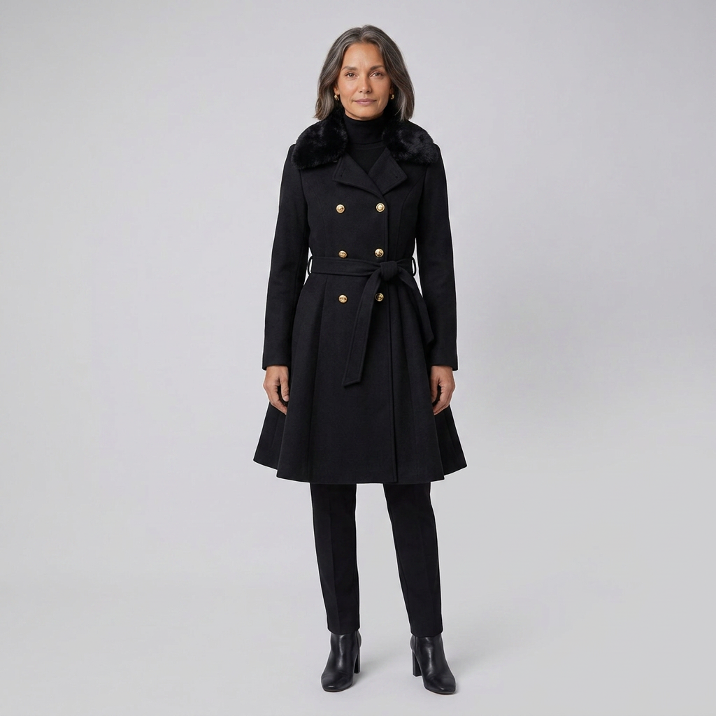 Nora Wool Trench Coat | Sherpa Lined, Fur Collar for Women 9