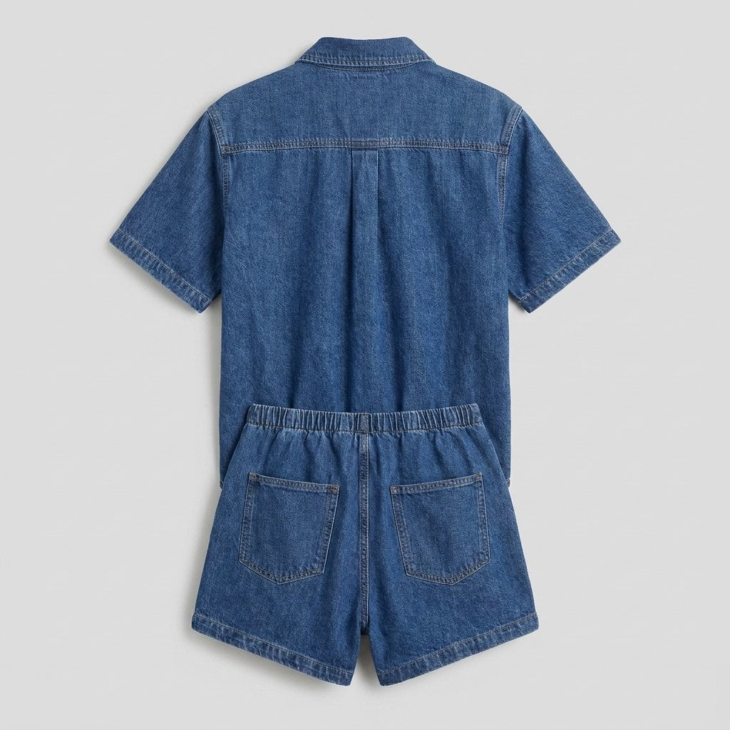 Olivia Women's Set | Organic Cotton Blend Loungewear Pajama Set with Button-Down Top & Drawstring Shorts 3