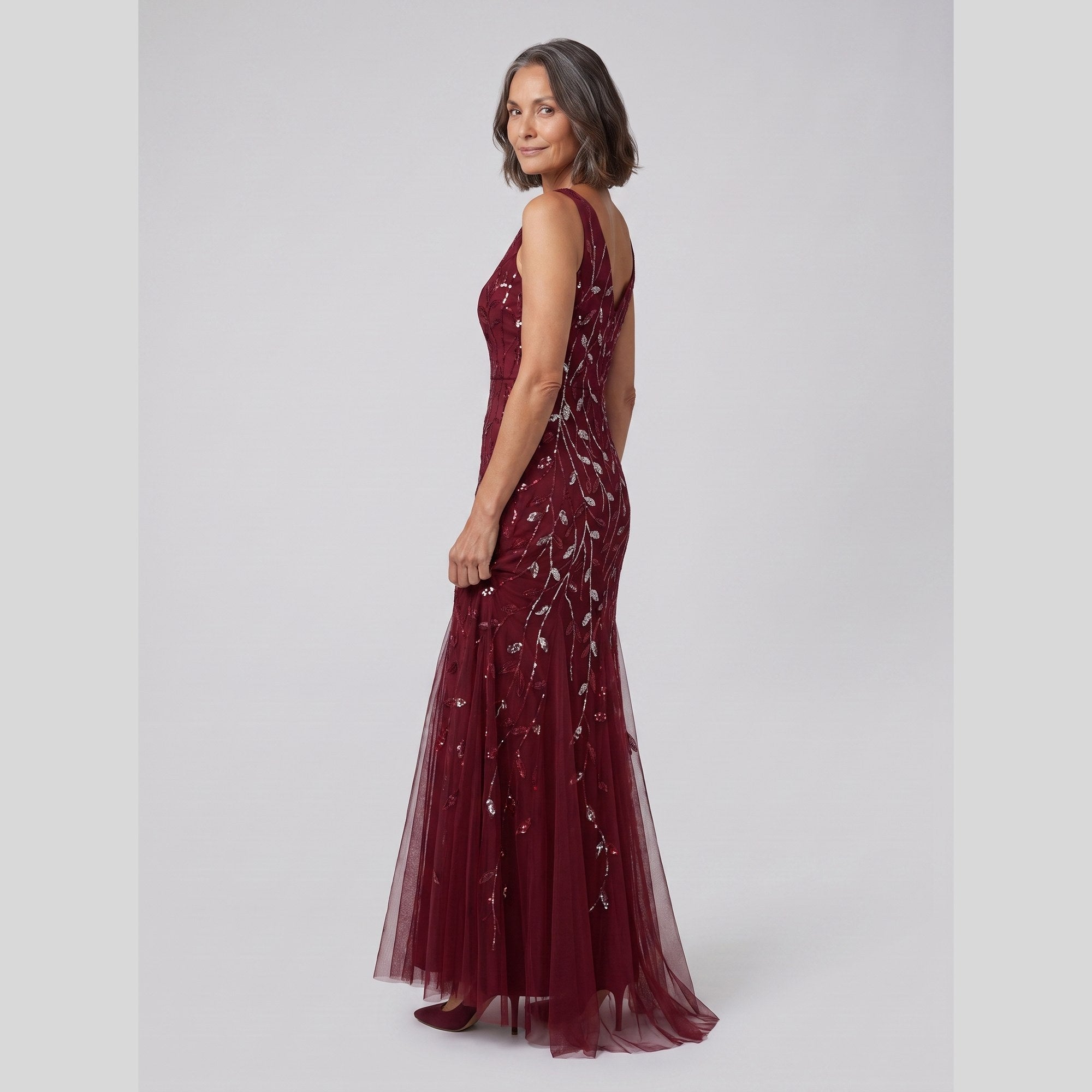 Constance sequin fishtail gown with double V neckline 2