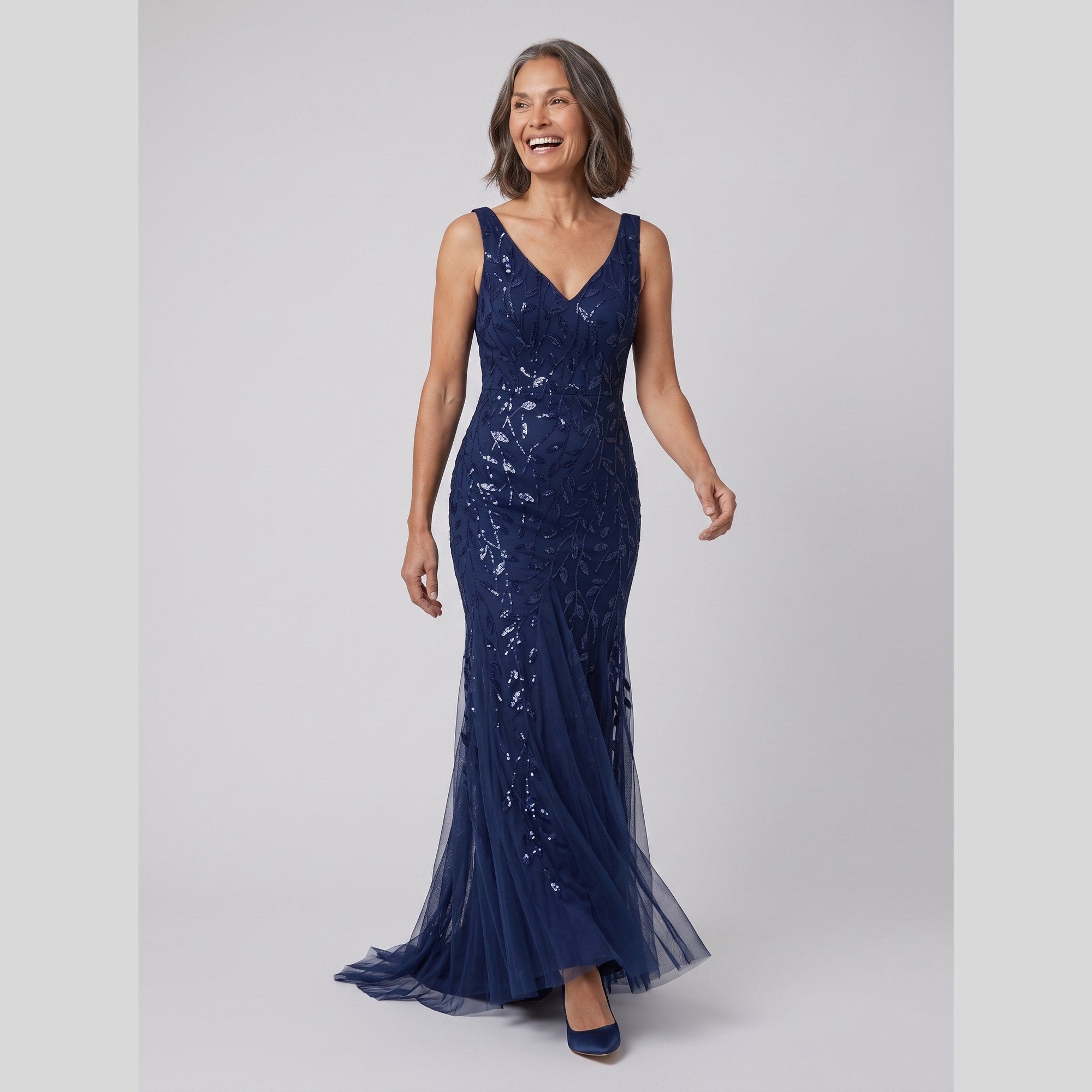Constance sequin fishtail gown with double V neckline 3