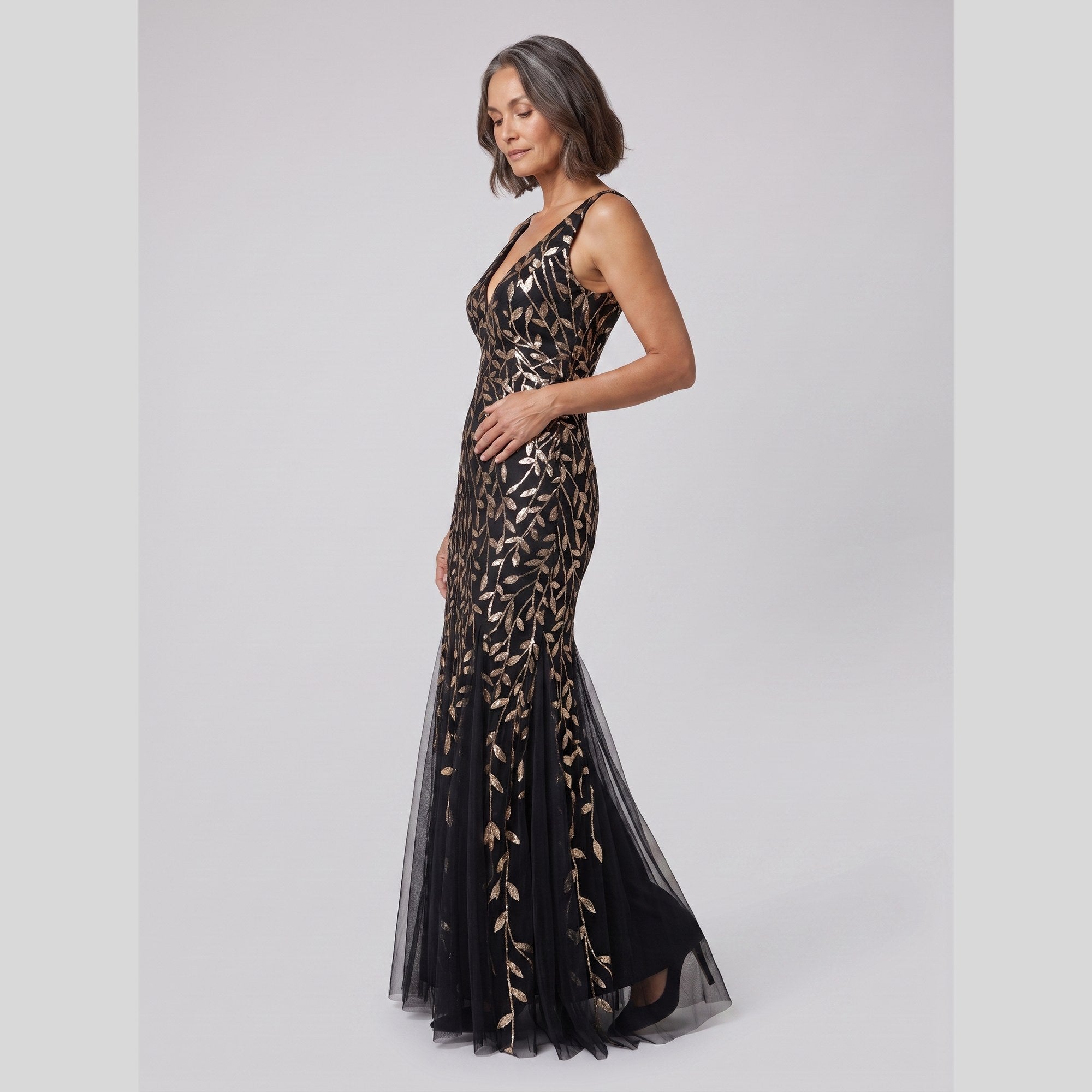 Constance sequin fishtail gown with double V neckline 4