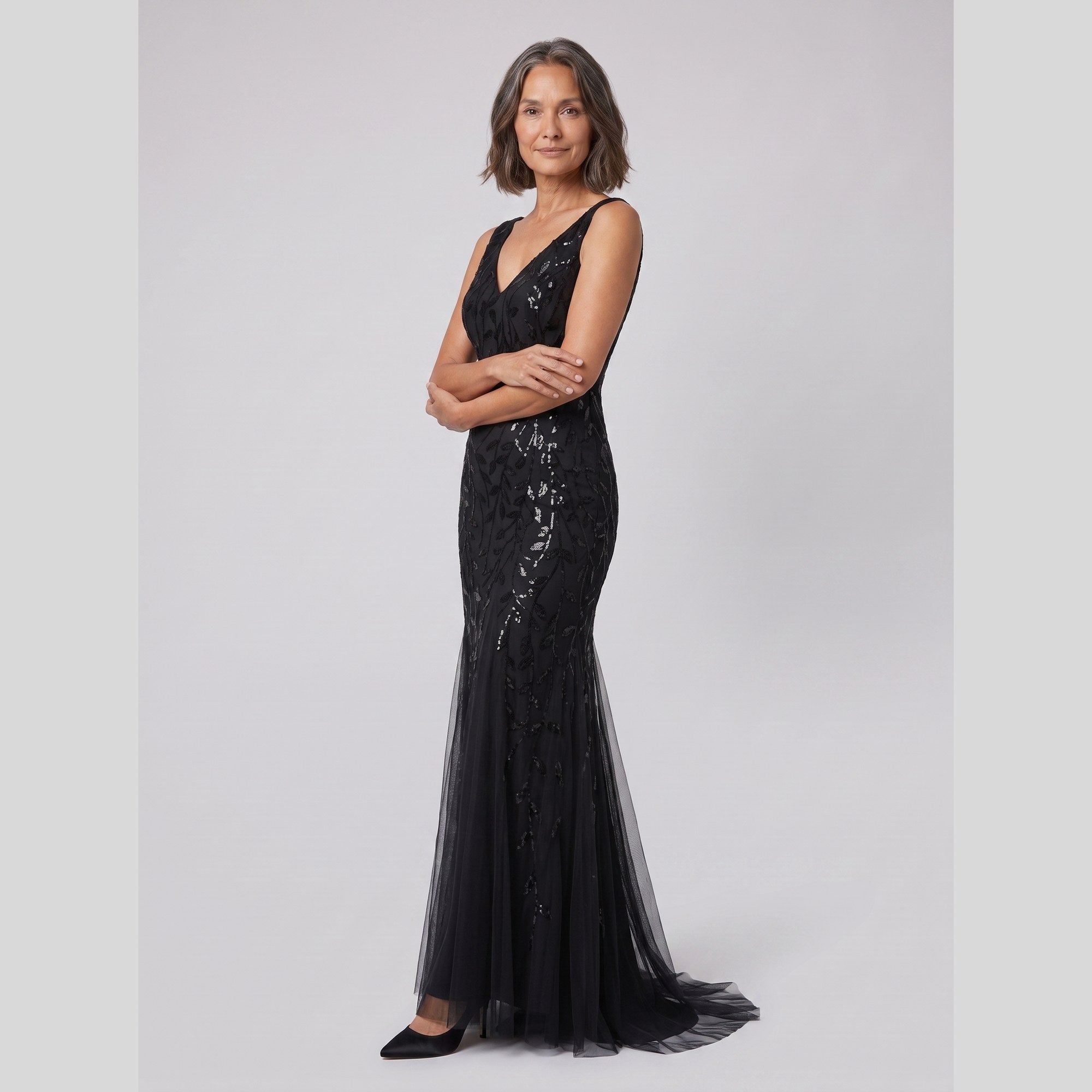 Constance sequin fishtail gown with double V neckline 5