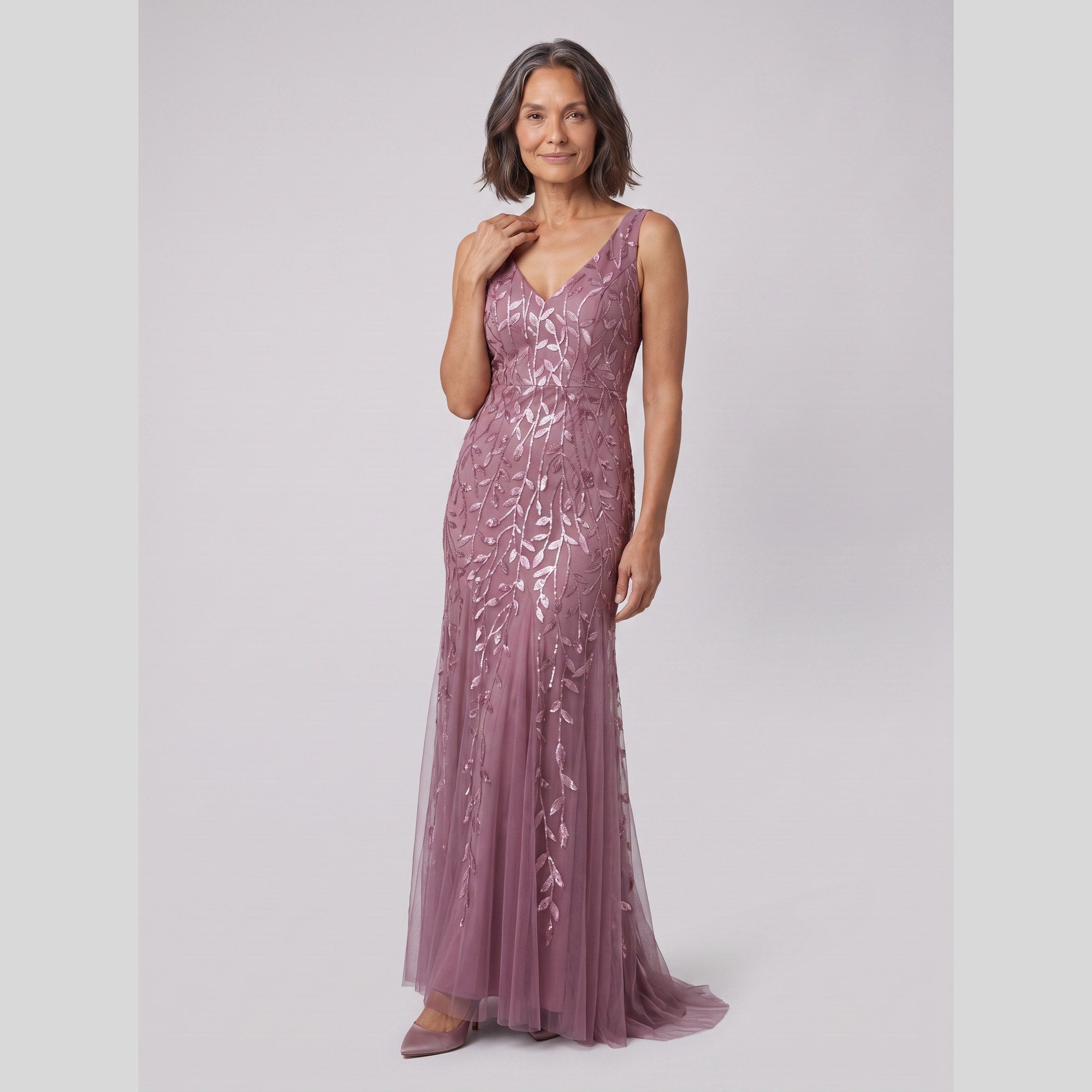 Constance sequin fishtail gown with double V neckline 6