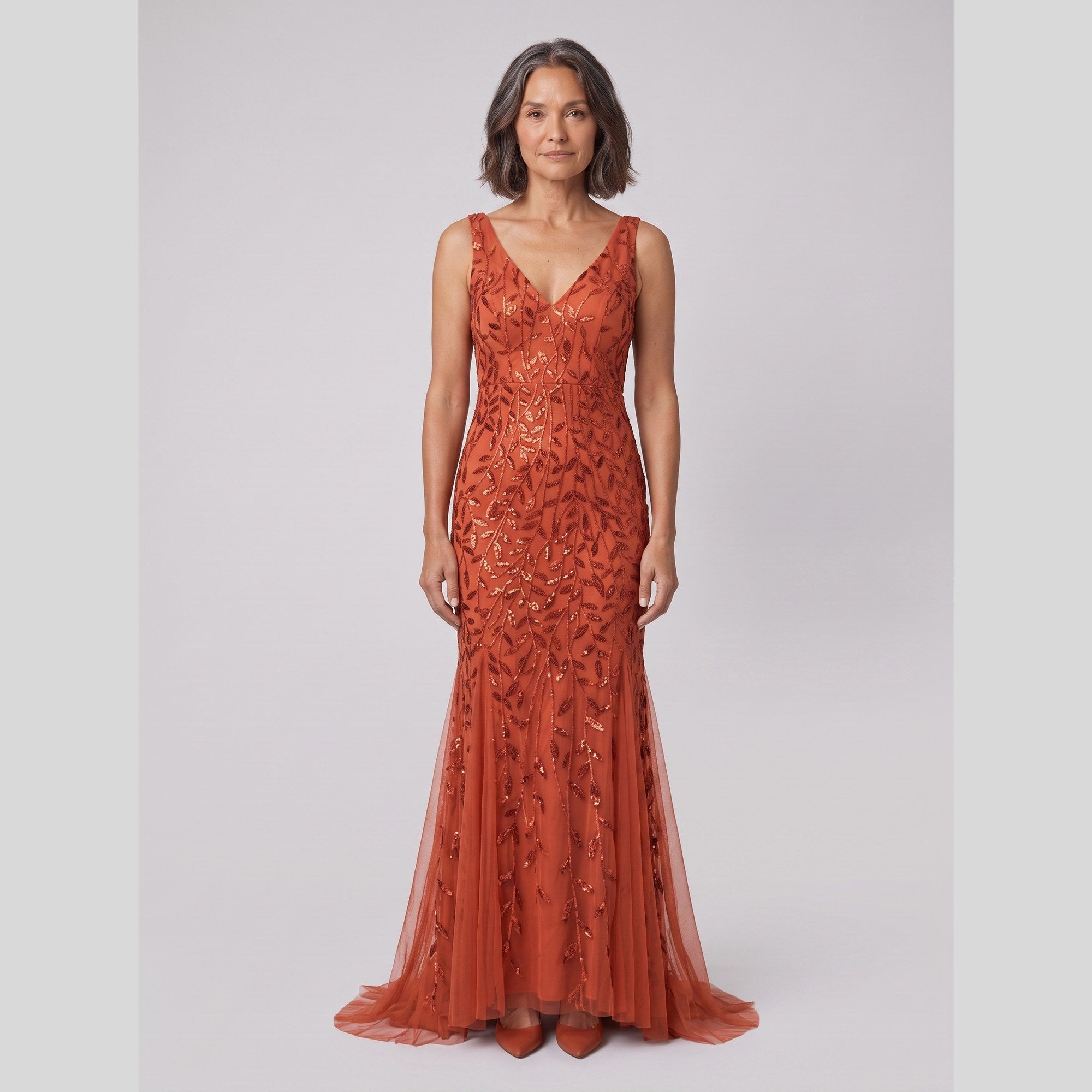 Constance sequin fishtail gown with double V neckline 7