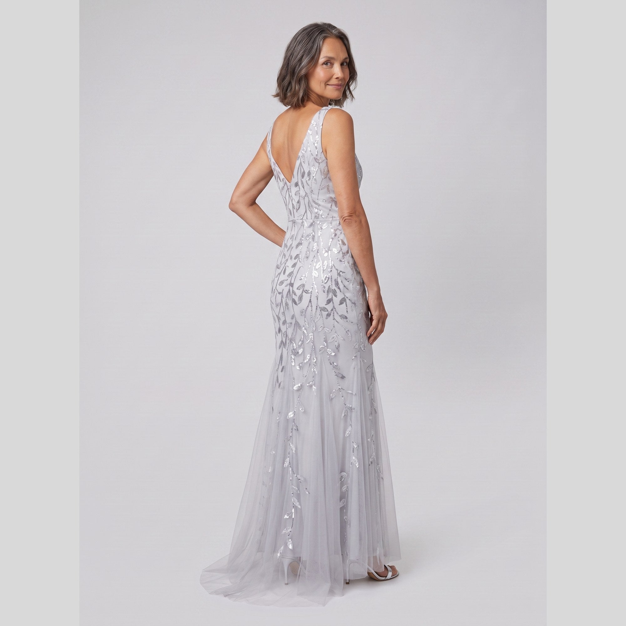 Constance sequin fishtail gown with double V neckline 9
