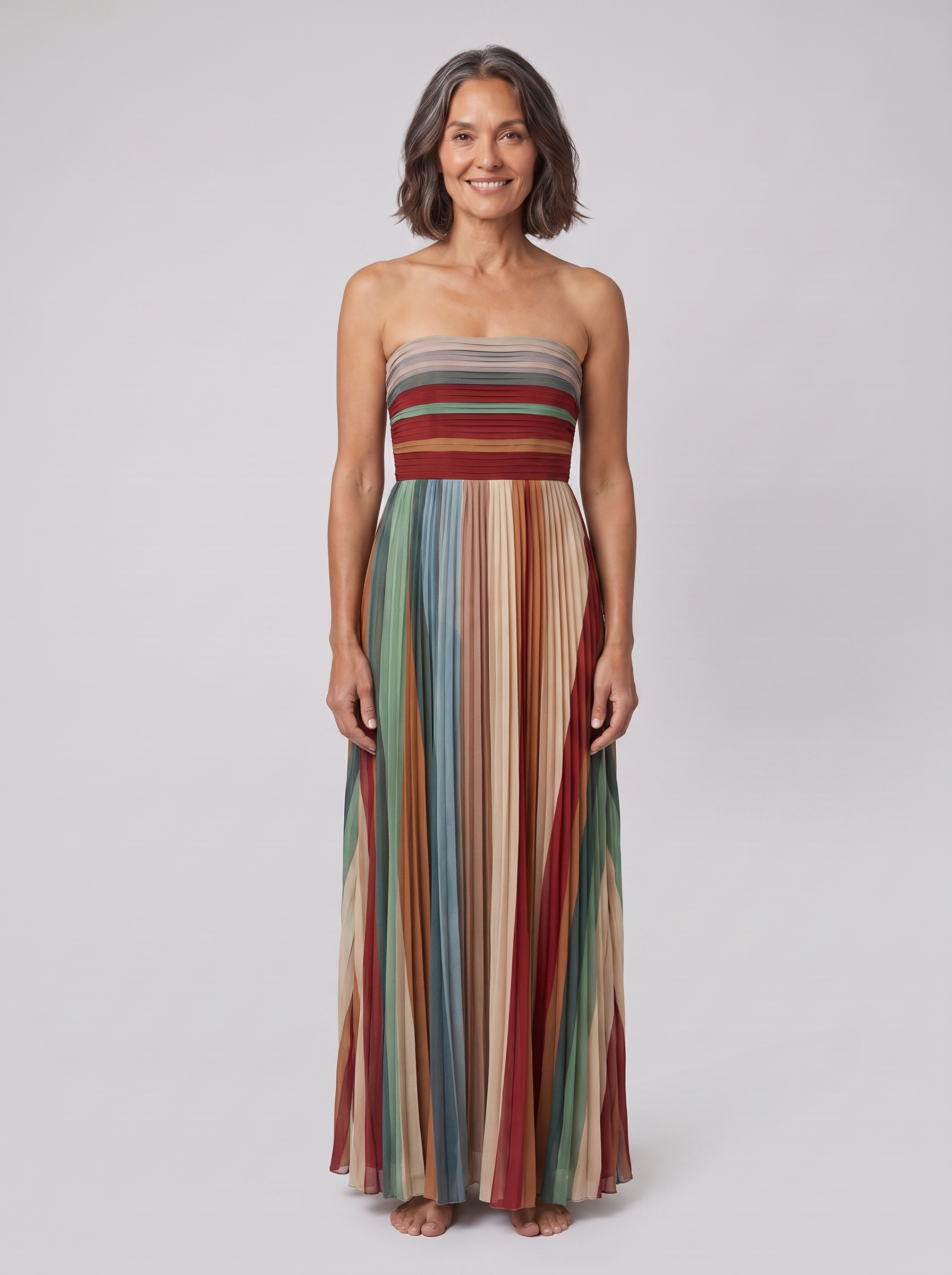 Pavita pleated strapless striped maxi dress 1