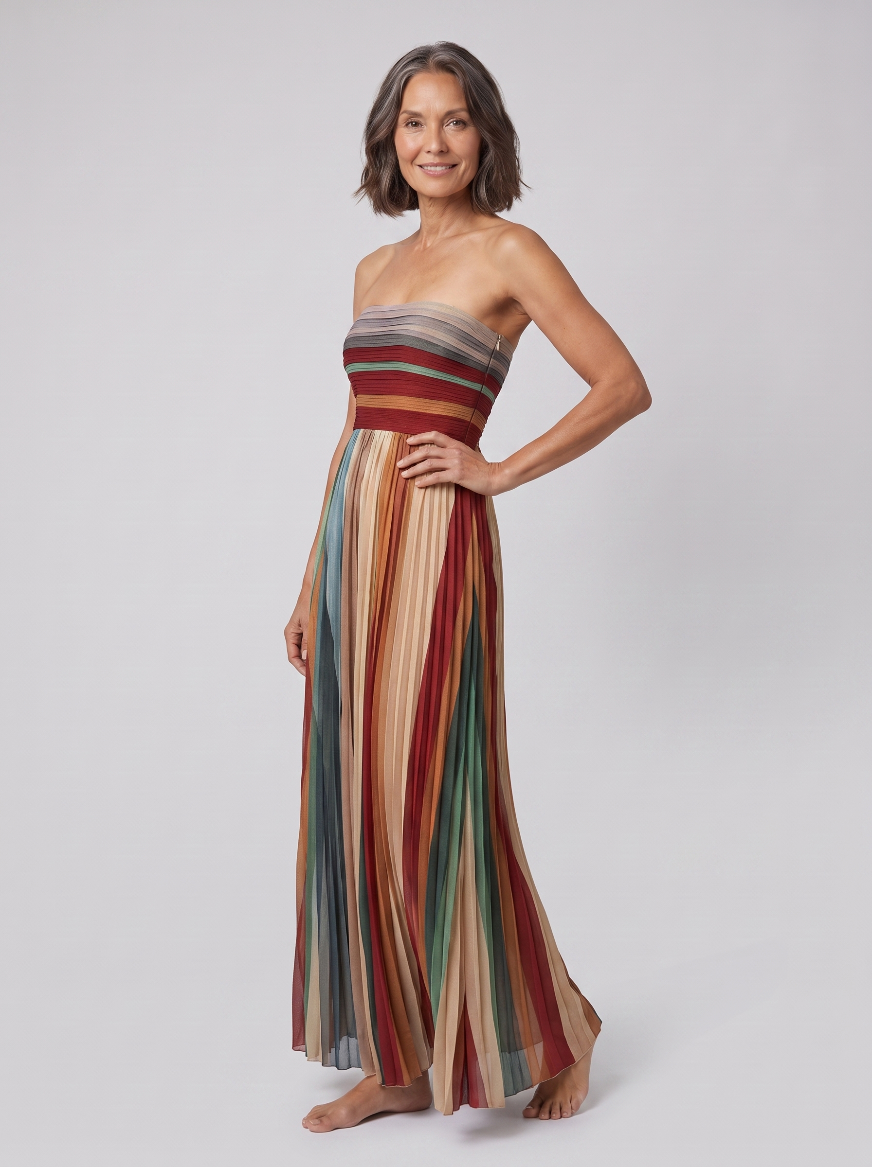 Pavita pleated strapless striped maxi dress 2