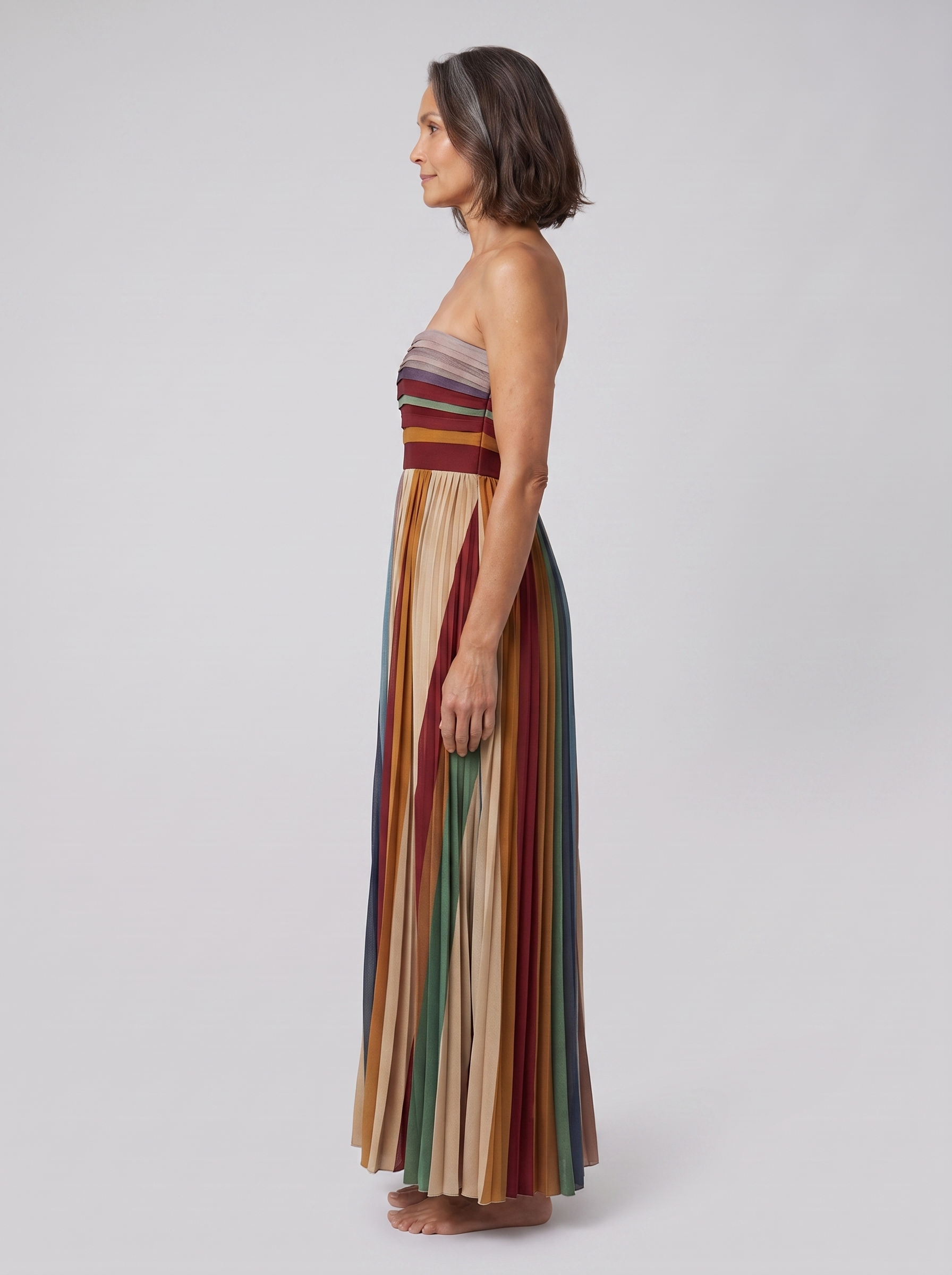 Pavita pleated strapless striped maxi dress 4