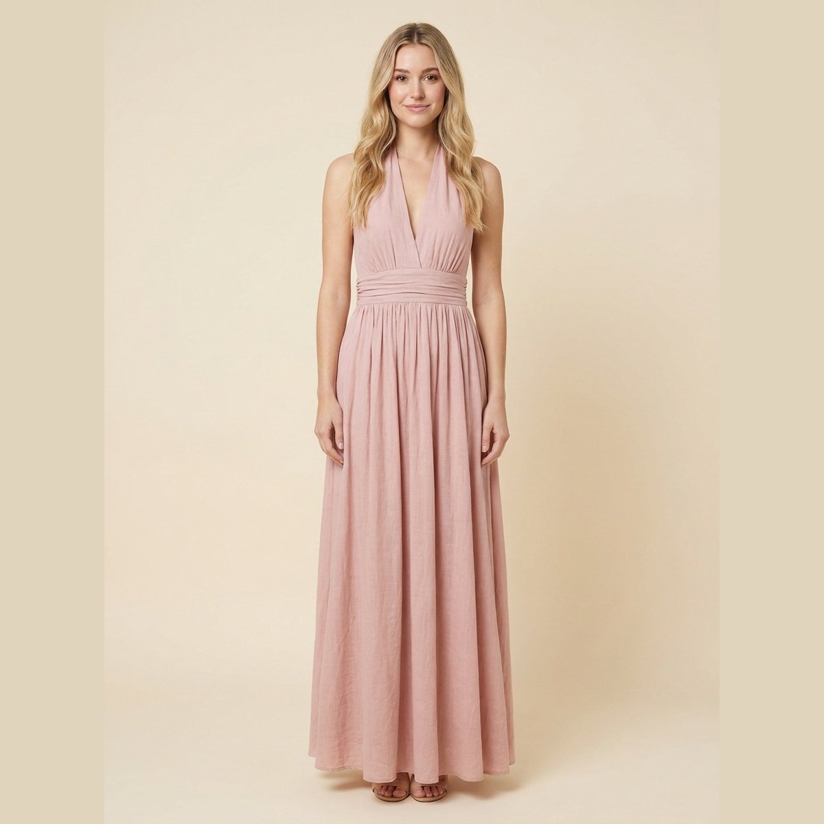 Phaedra Maxi Dress | Cotton-Linen Halter, Flowy Summer Dress for Wedding Guests 0