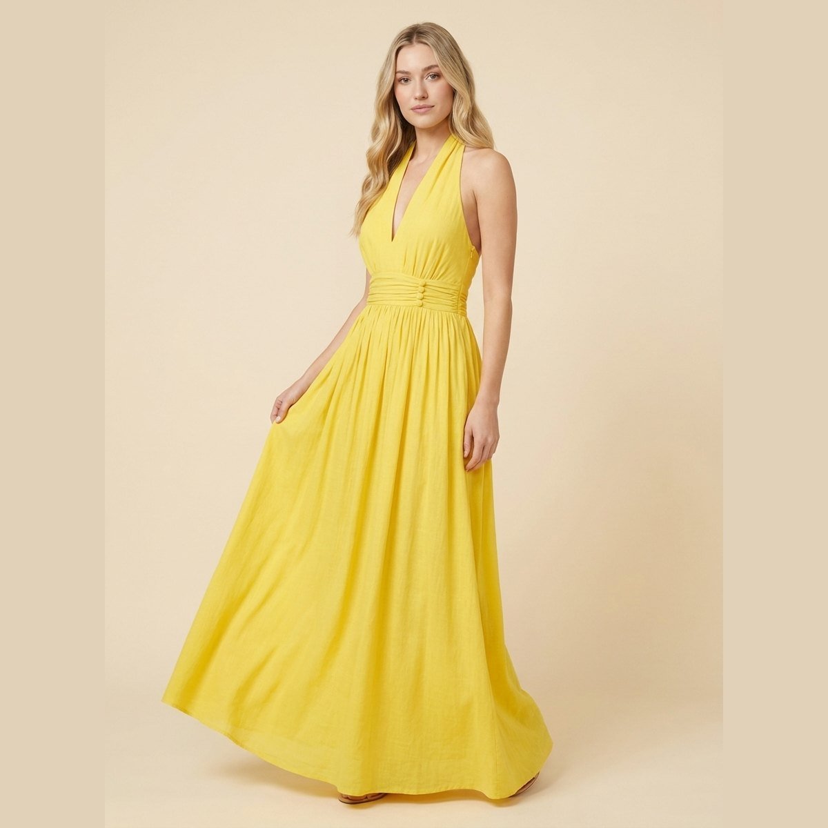Phaedra Maxi Dress | Cotton-Linen Halter, Flowy Summer Dress for Wedding Guests 1