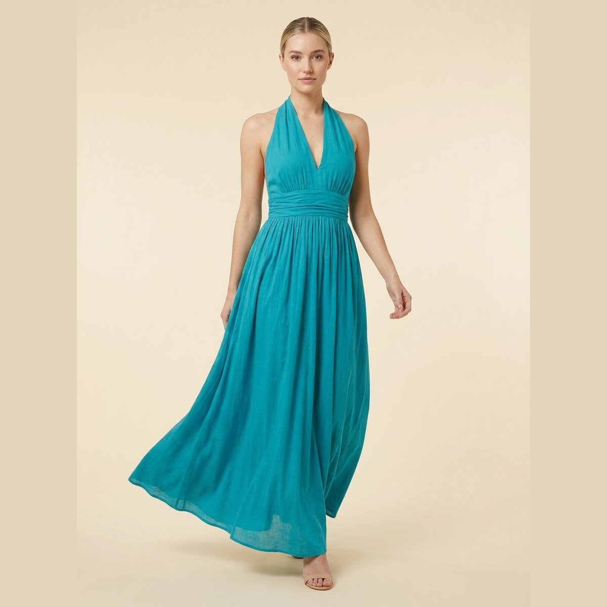 Phaedra Maxi Dress | Cotton-Linen Halter, Flowy Summer Dress for Wedding Guests 2